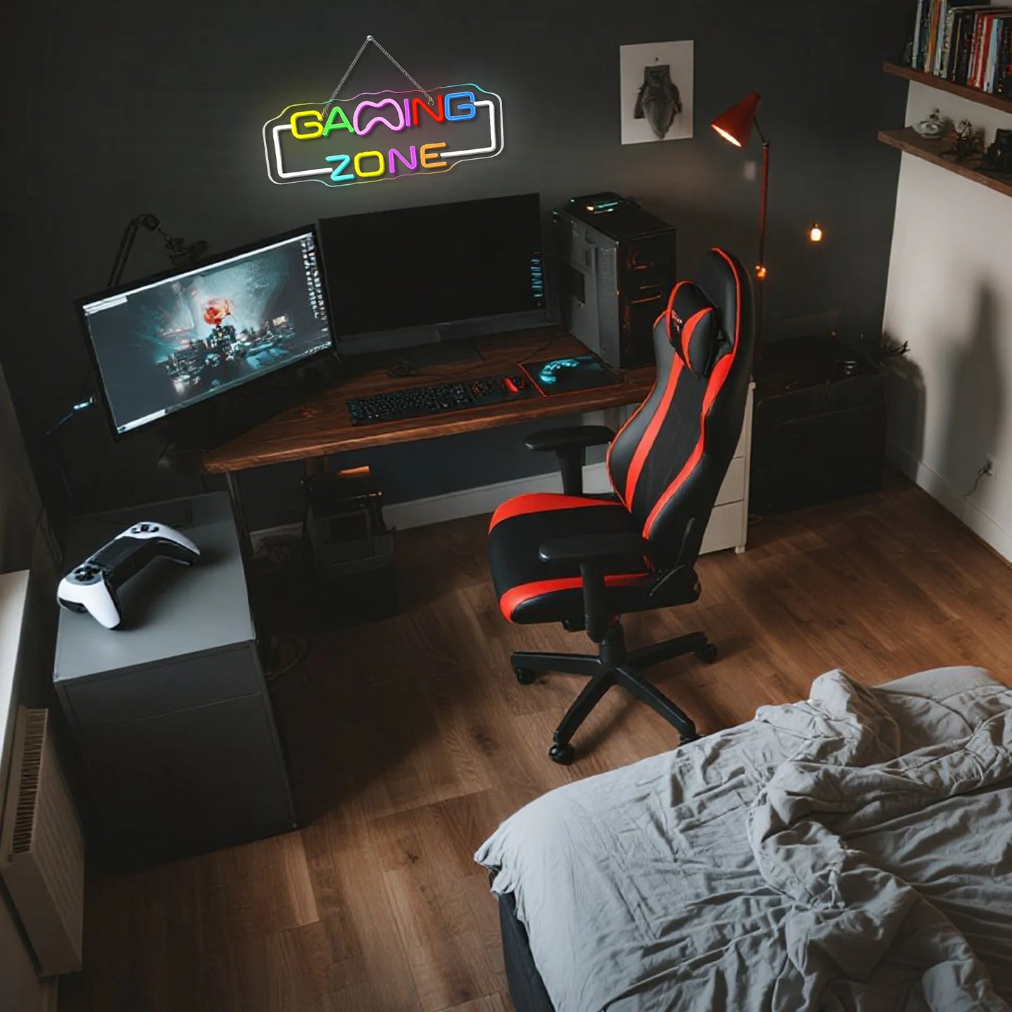 Gaming Zone Neon Sign USB Powered Wall Hanging Colorful Multipurpose Neon Light for Gaming Room Home Party Pub Club