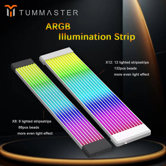 TUMMASTER 5V 3Pin ARGB Illuminated Strip 8/24-Pin PC Motherboard Graphics Card Power Supply Extension Cable with LED Light Strip
