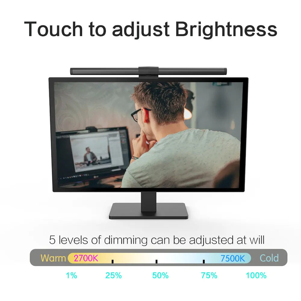 Monitor Light Bar LED Computer Screen Hanging Lights RGB Atmosphere Table Lamp for Work Study Read Gaming Stepless Dimmable