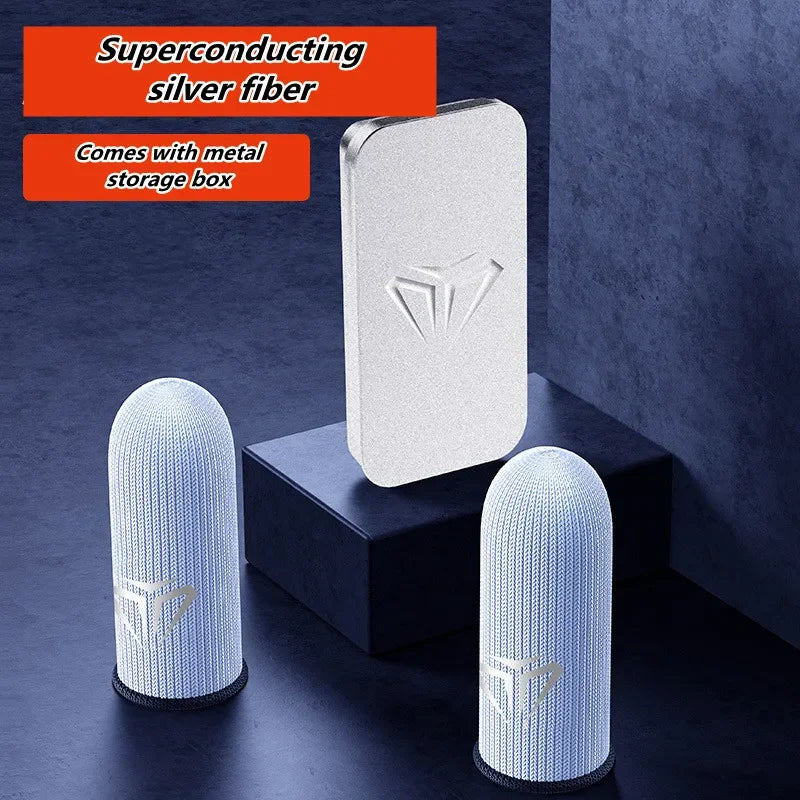 Mobile Game Silver Fiber Fingertip Glove Sweatproof Anti-slip Touch Screen Gaming Finger Sleeve Breathable Finger Cover for PUBG