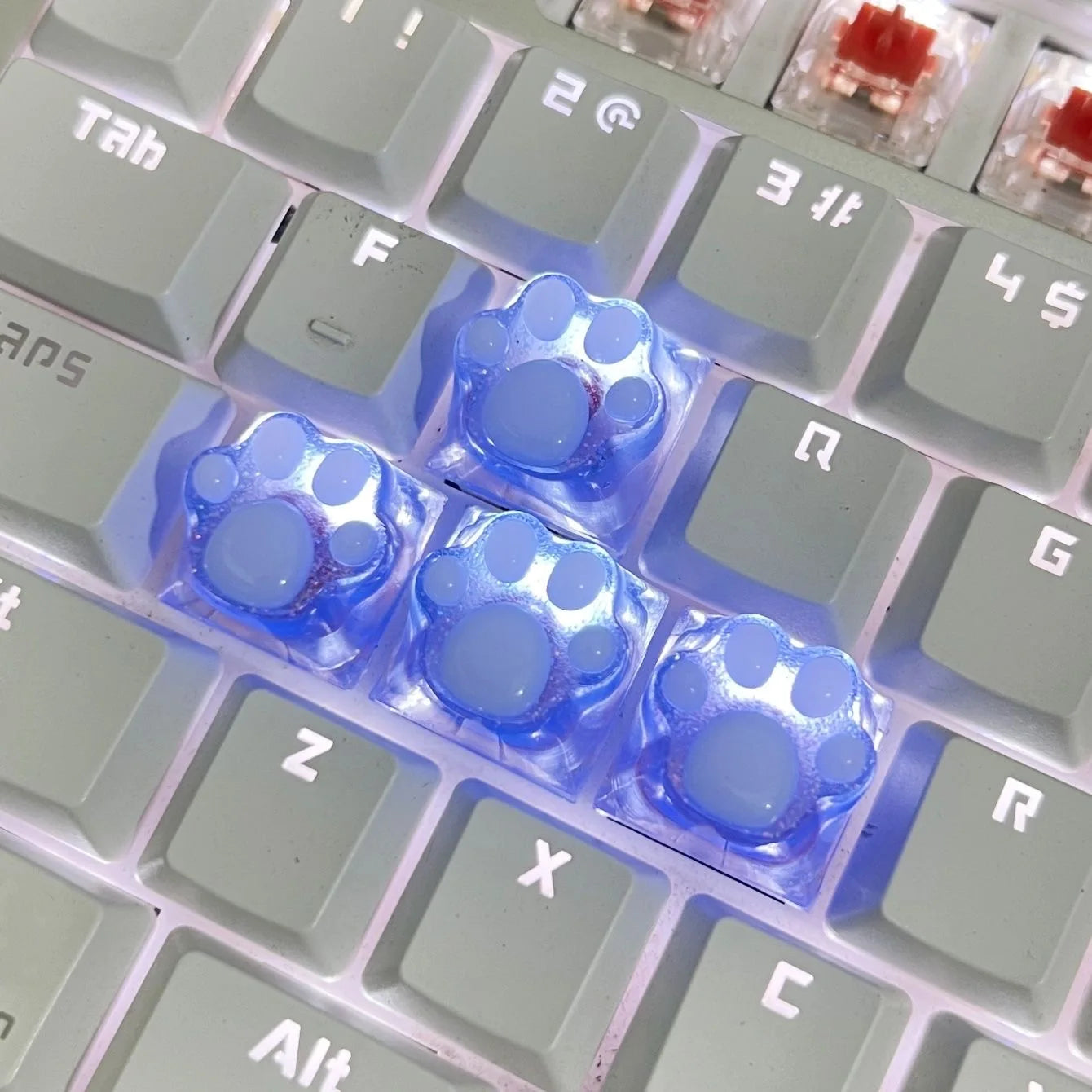 4pcs White Translucent Cat Paw Cute Keycap for Cross Axis Mechanical Keyboard Pink Custom ESC WASD Cap Key Cap Game