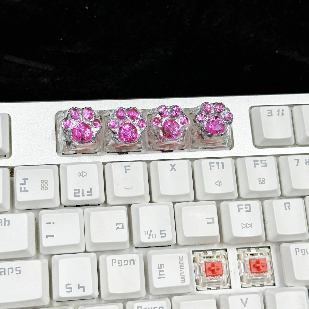 4pcs Sequin Cute Cat Claw Keycaps Cross Axis Mechanical Transparent Keycaps Accessories