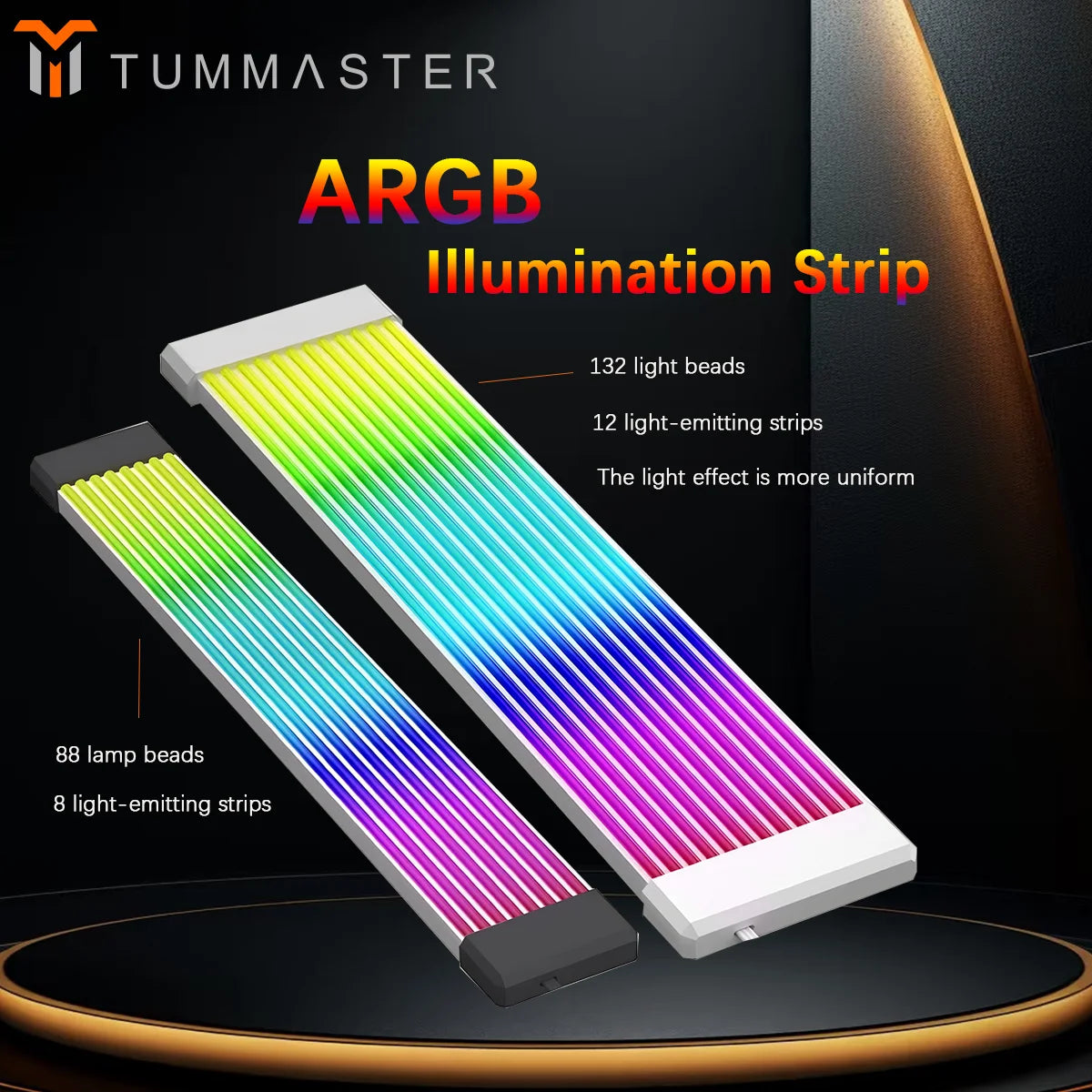 TUMMASTER 5V 3Pin ARGB Illuminated Strip 8/24-Pin PC Motherboard Graphics Card Power Supply Extension Cable with LED Light Strip