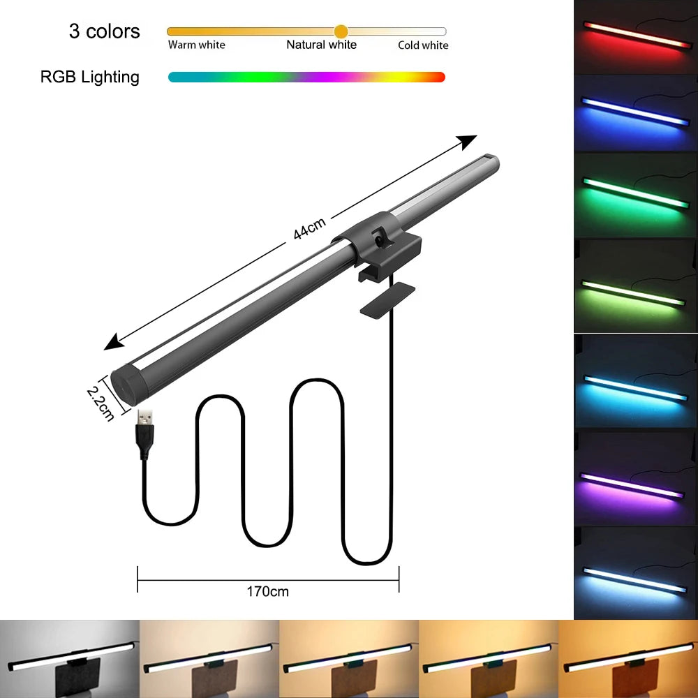 Screen USB RGB Light Bar Monitor Lamp Led Computer Monitor Light Bar Desk Lighting For Study Reading Table Stepless Dimming Lamp