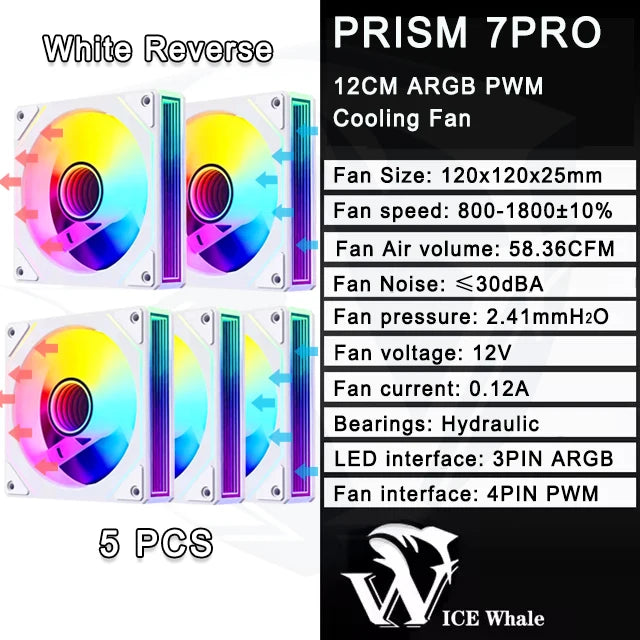 ICE Whale Prism 7 PRO ARGB PC Case Fan 120mm Infinity Mirror Design Motherboard Lighting Sync 4PIN PWM CPU Cooler Fan ventilador