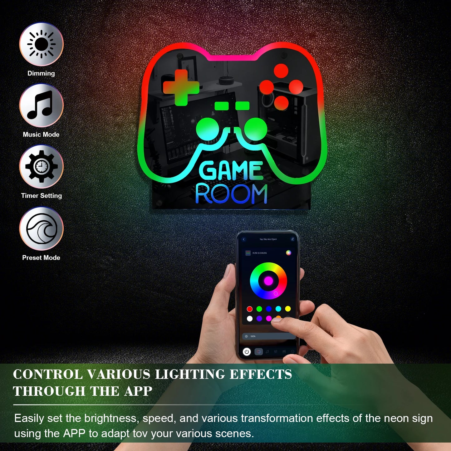 Gamer Neon Sign RGB Remote Control Mirror LED Backlight Open/ Gamers Luminous Wall Sign Lamp Cool Game Room Interior Decor