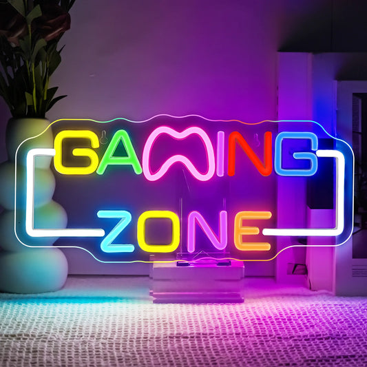 Gaming Zone Neon Sign USB Powered Wall Hanging Colorful Multipurpose Neon Light for Gaming Room Home Party Pub Club