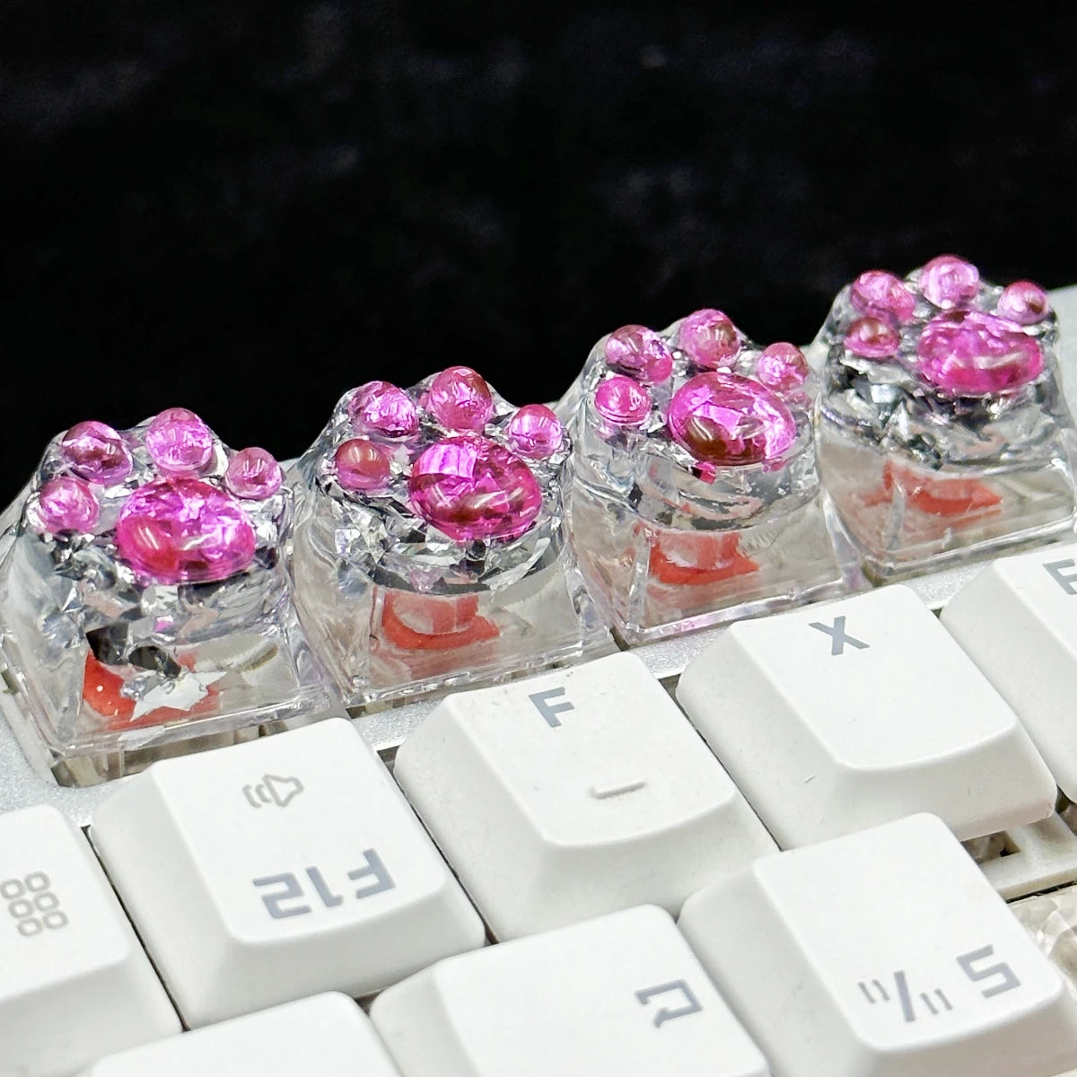 4pcs Sequin Cute Cat Claw Keycaps Cross Axis Mechanical Transparent Keycaps Accessories