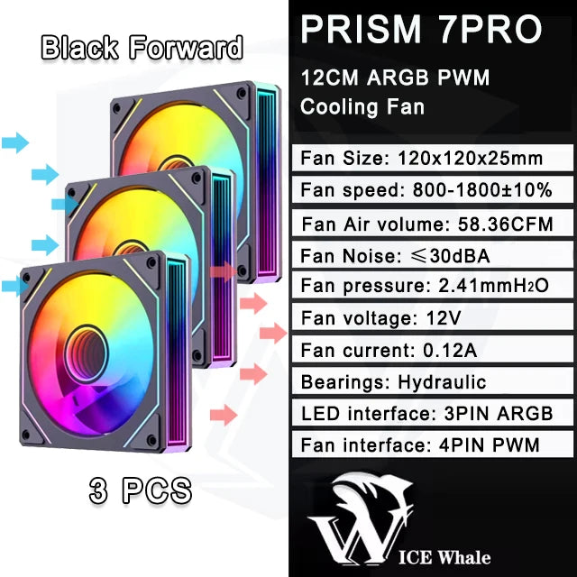 ICE Whale Prism 7 PRO ARGB PC Case Fan 120mm Infinity Mirror Design Motherboard Lighting Sync 4PIN PWM CPU Cooler Fan ventilador