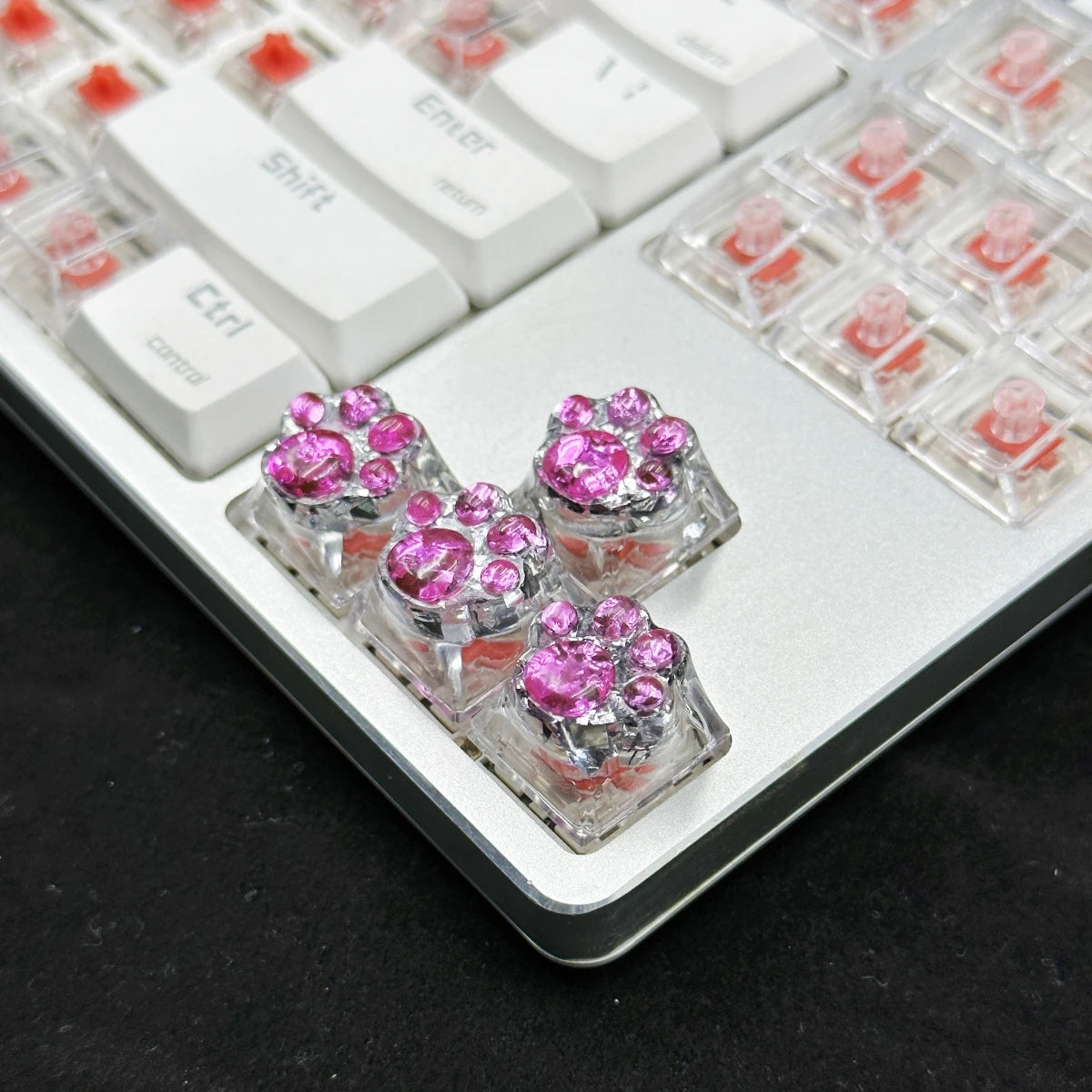 4pcs Sequin Cute Cat Claw Keycaps Cross Axis Mechanical Transparent Keycaps Accessories