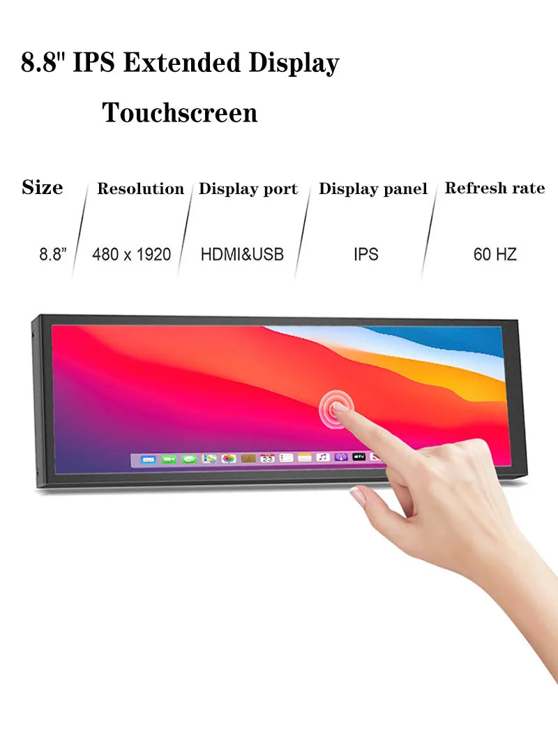 Long strip display mobile phone and computer expansion screen 8.8 inch host temperature controlled touch screen