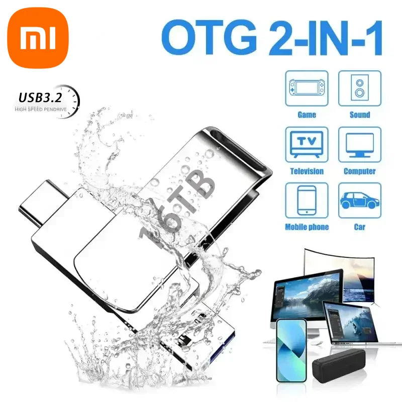 Xiaomi 3.2 U Disk Flash Drives USB16TB High Speed Metal Transfer High Capacity Drive Type C Portable Memory Waterproof  Stick