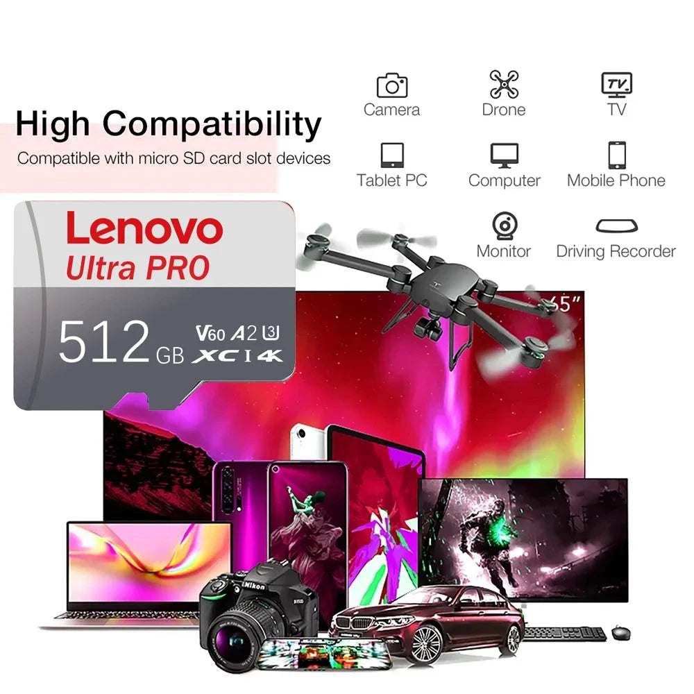 Lenovo High Speed Micro SD 2TB 1TB 512GB 256GB Memory Card UP TO 100MB/s U3 128GB TF Card for USB Card Reader Adapter Micro sd
