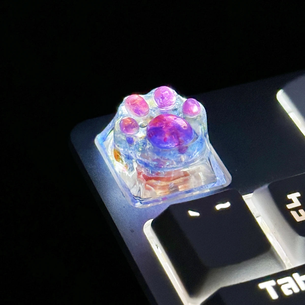 4pcs Sequin Cute Cat Claw Keycaps Cross Axis Mechanical Transparent Keycaps Accessories