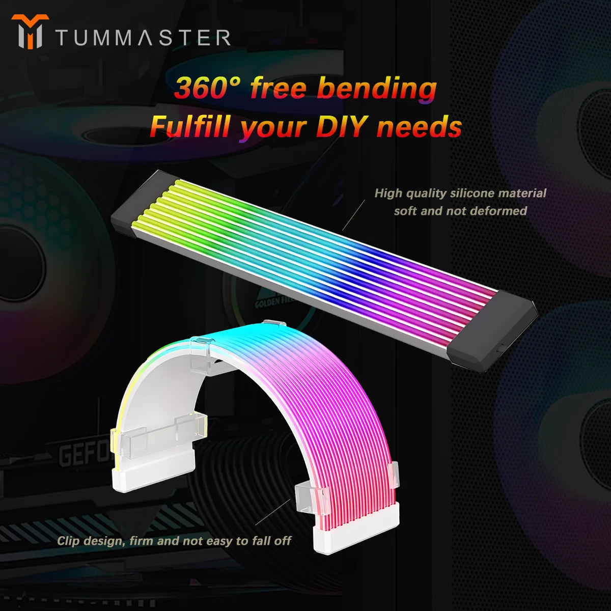 TUMMASTER 5V 3Pin ARGB Illuminated Strip 8/24-Pin PC Motherboard Graphics Card Power Supply Extension Cable with LED Light Strip
