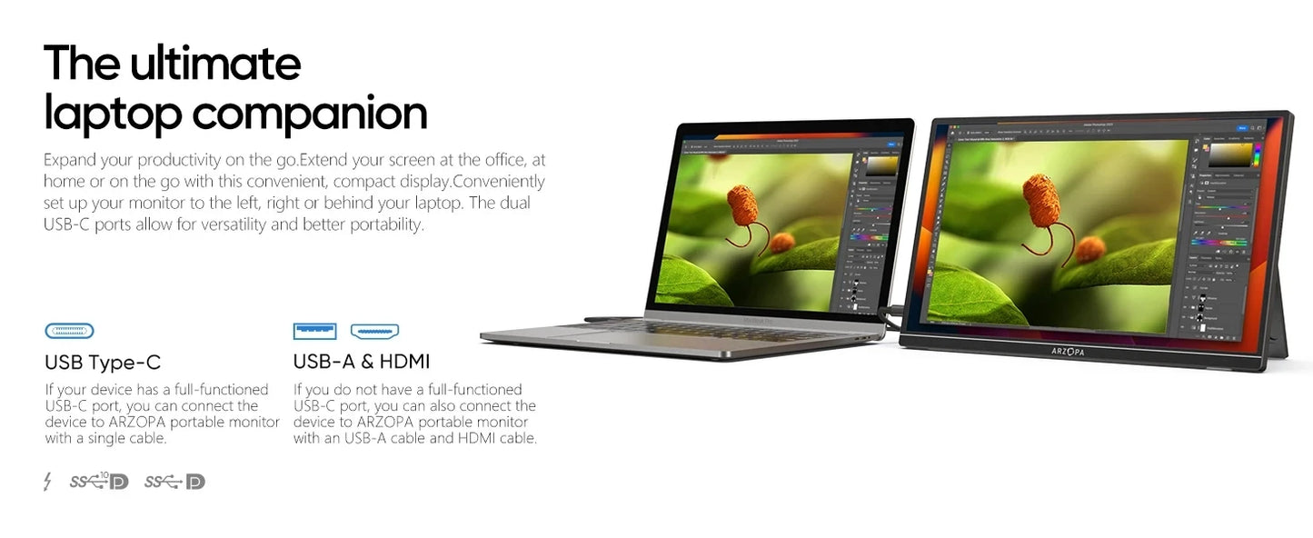 ARZOPA 17.3''1080P IPS Portable Gaming Monitor HDMI USB External Laptop Display Screen Kickstand for PC/Mac/Phone/Xbox/Switch/PS
