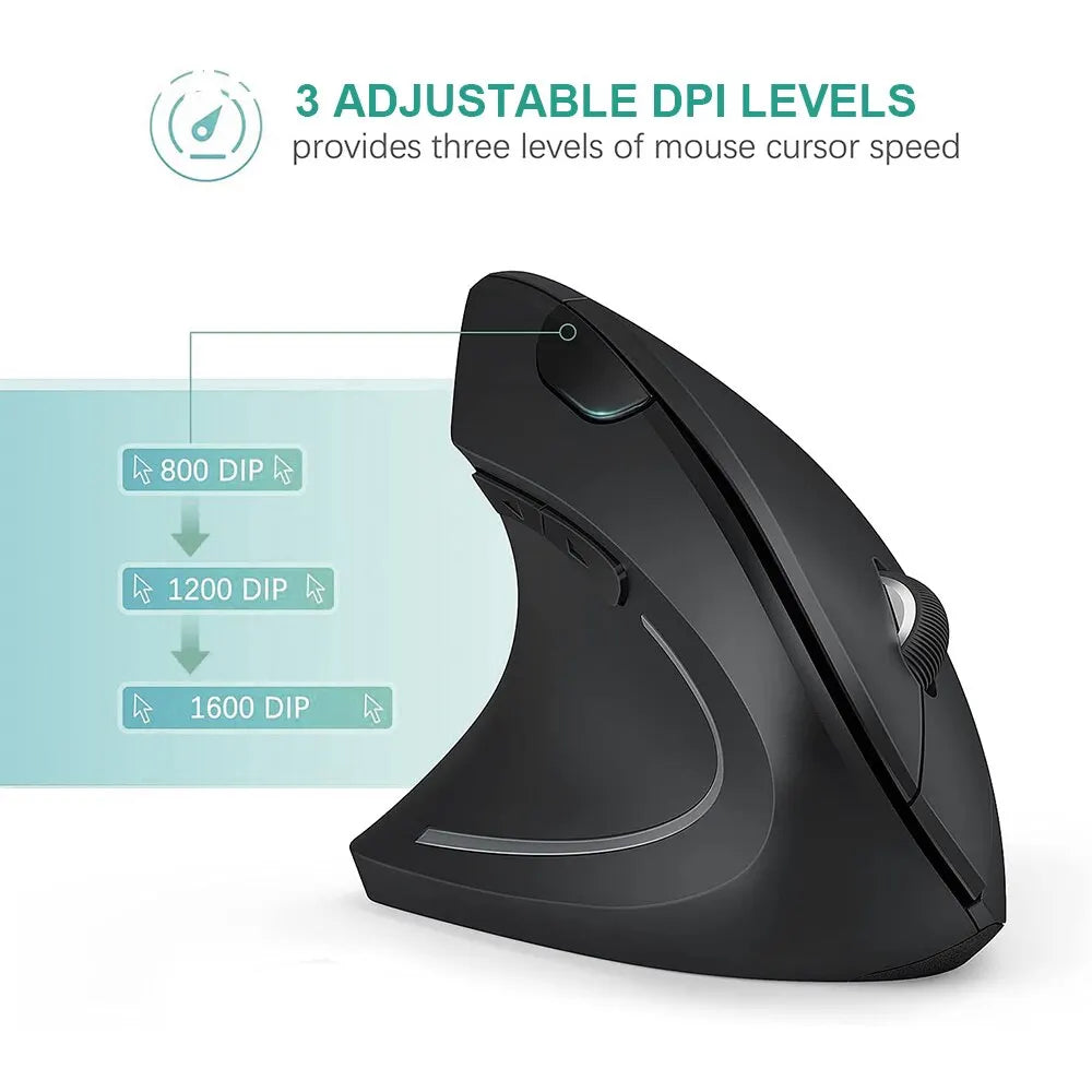 Wireless Bluetooth Vertical Mouse 800 1200 1600 DPI 6 Button Personalised Side Grip Ergonomic 2.4G Mute Gaming PC Computer Mouse