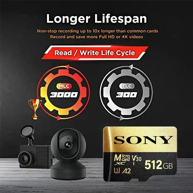 Sony SD Memory Card High Speed Micro TF SD Card 128GB 1TB 512GB 256GB A2 U3 V30 SD TF Flash Cards For Xiaomi Phone Computer