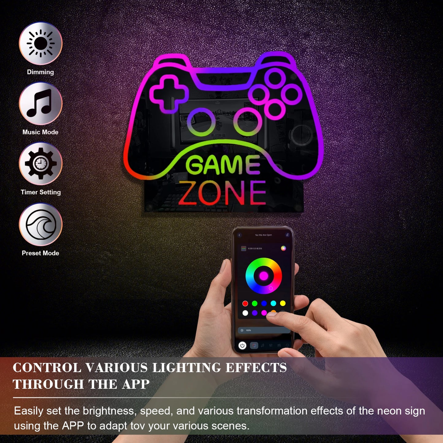 Gamer Neon Sign RGB Remote Control Mirror LED Backlight Open/ Gamers Luminous Wall Sign Lamp Cool Game Room Interior Decor
