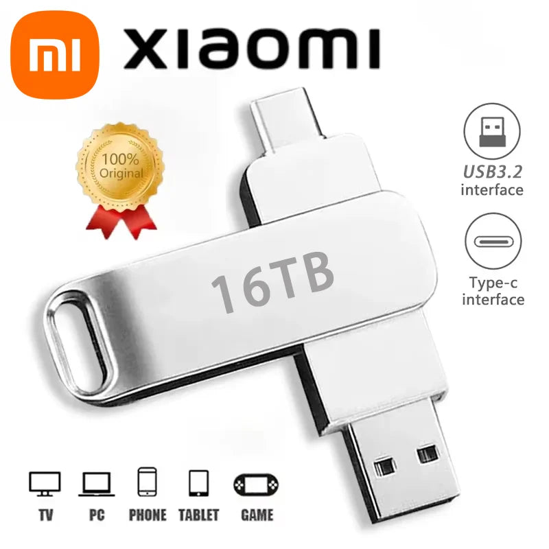 Xiaomi 3.2 U Disk Flash Drives USB16TB High Speed Metal Transfer High Capacity Drive Type C Portable Memory Waterproof  Stick