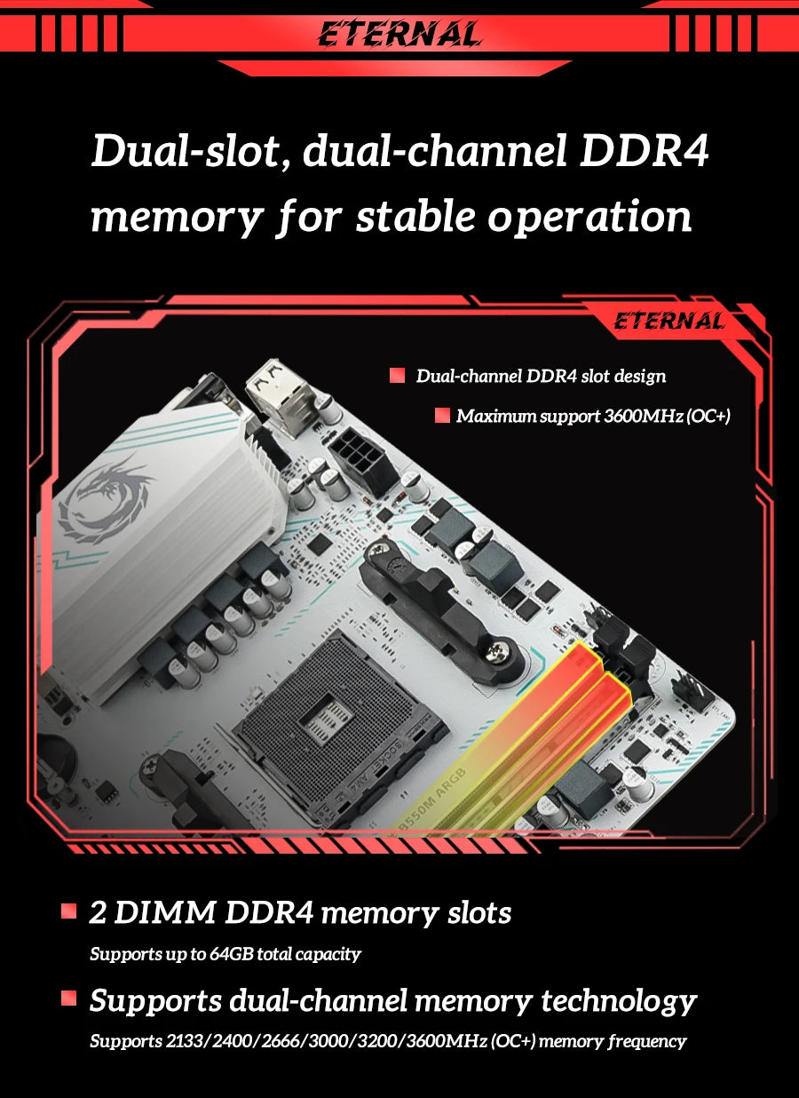 SOYO World Premiere AMD B550M Gaming Motherboard USB3.2 PCIE3.0 M.2 NVME Dual Channel DDR4 AM4 Socket supports Ryzen 5700X CPU