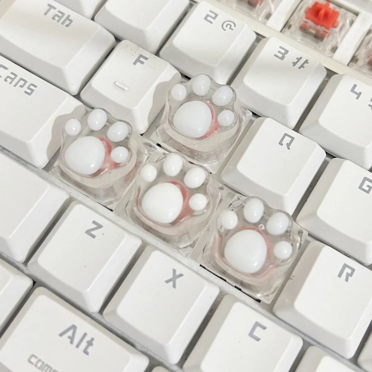 4pcs White Translucent Cat Paw Cute Keycap for Cross Axis Mechanical Keyboard Pink Custom ESC WASD Cap Key Cap Game