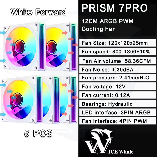 ICE Whale Prism 7 PRO ARGB PC Case Fan 120mm Infinity Mirror Design Motherboard Lighting Sync 4PIN PWM CPU Cooler Fan ventilador