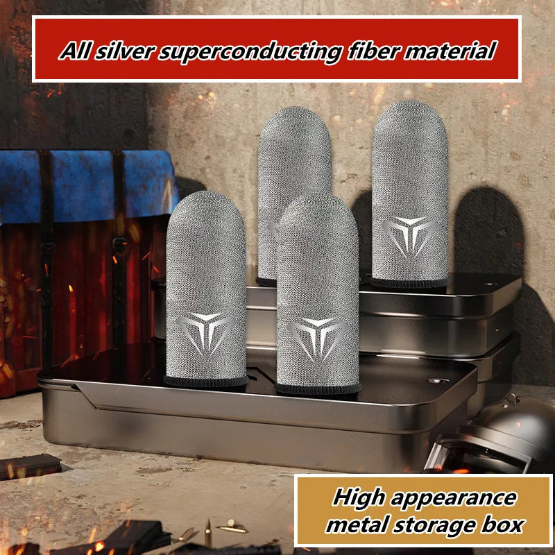 Mobile Game Silver Fiber Fingertip Glove Sweatproof Anti-slip Touch Screen Gaming Finger Sleeve Breathable Finger Cover for PUBG