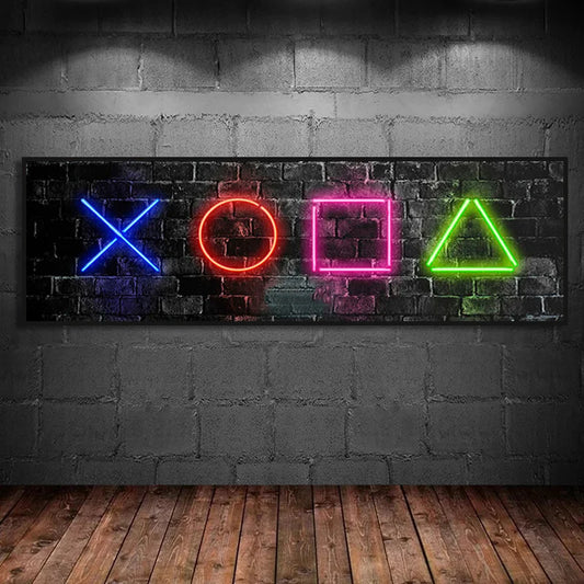 Neon Game Button Symbol Gaming Canvas Art Print Poster Wall Art Canvas Picture for Living Room Cuadros Home Wall Decoration
