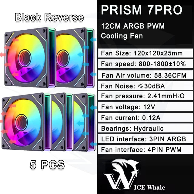 ICE Whale Prism 7 PRO ARGB PC Case Fan 120mm Infinity Mirror Design Motherboard Lighting Sync 4PIN PWM CPU Cooler Fan ventilador