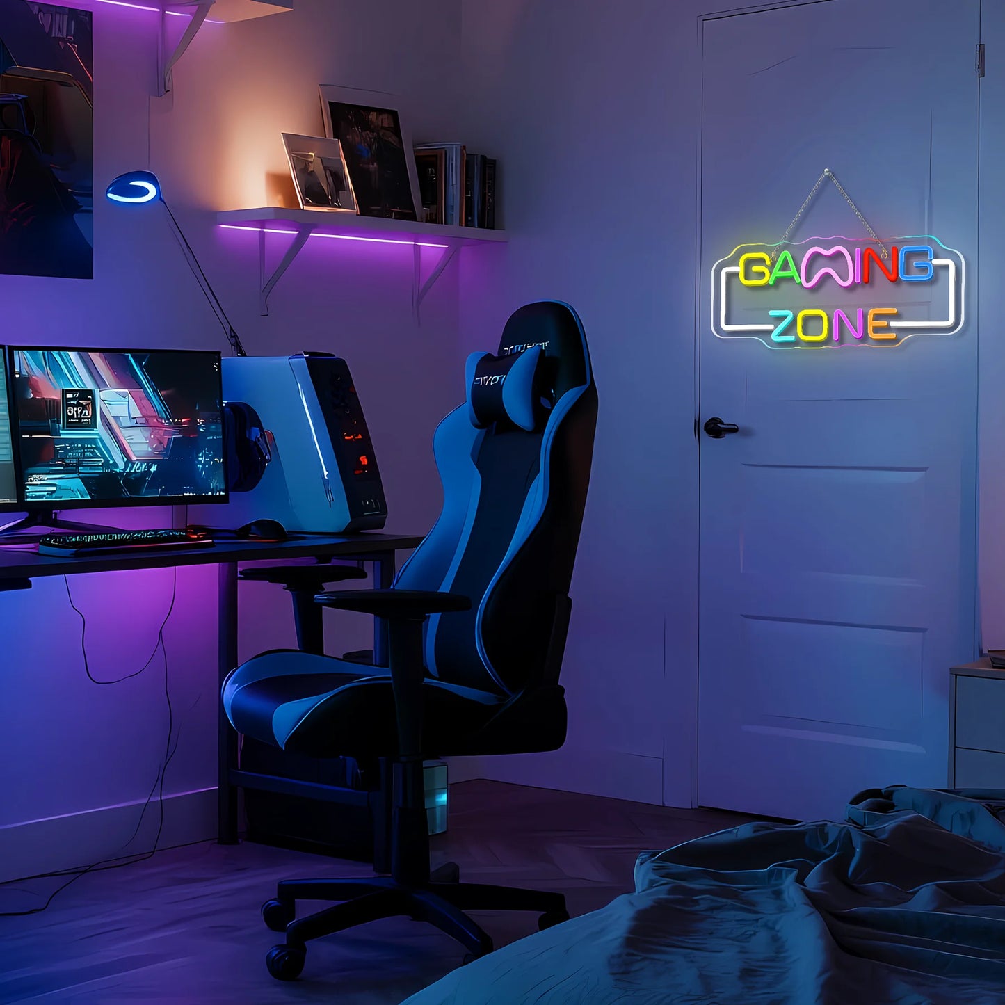 Gaming Zone Neon Sign USB Powered Wall Hanging Colorful Multipurpose Neon Light for Gaming Room Home Party Pub Club