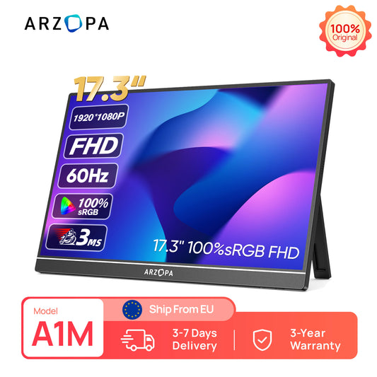 ARZOPA 17.3''1080P IPS Portable Gaming Monitor HDMI USB External Laptop Display Screen Kickstand for PC/Mac/Phone/Xbox/Switch/PS