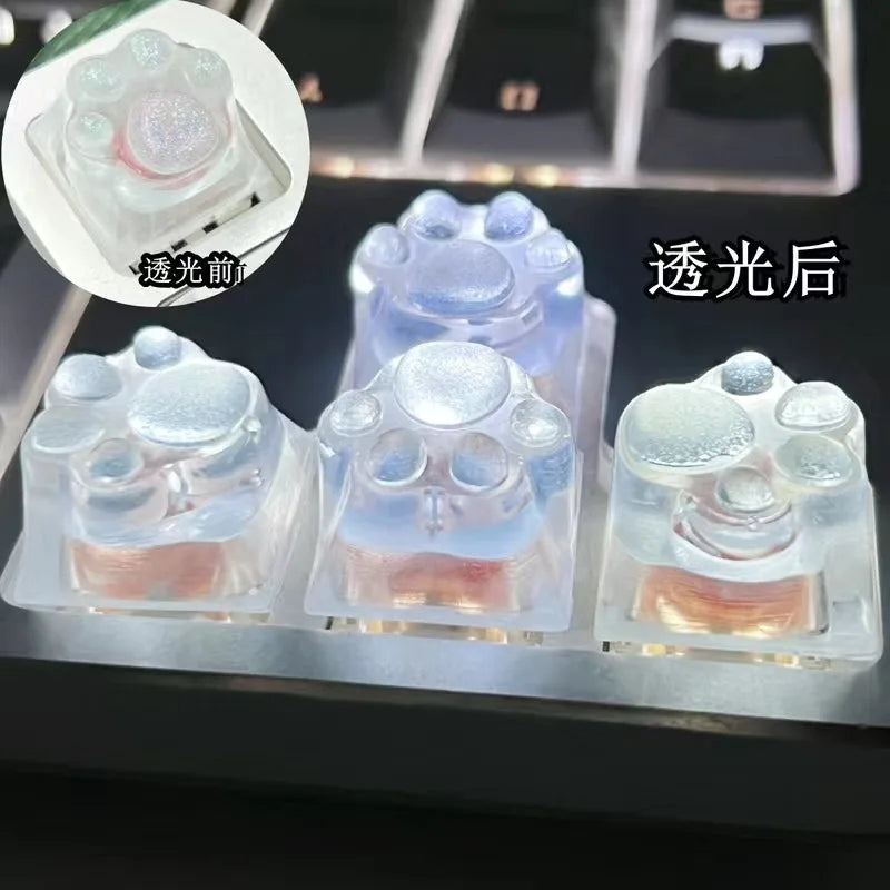 4pcs White Translucent Cat Paw Cute Keycap for Cross Axis Mechanical Keyboard Pink Custom ESC WASD Cap Key Cap Game