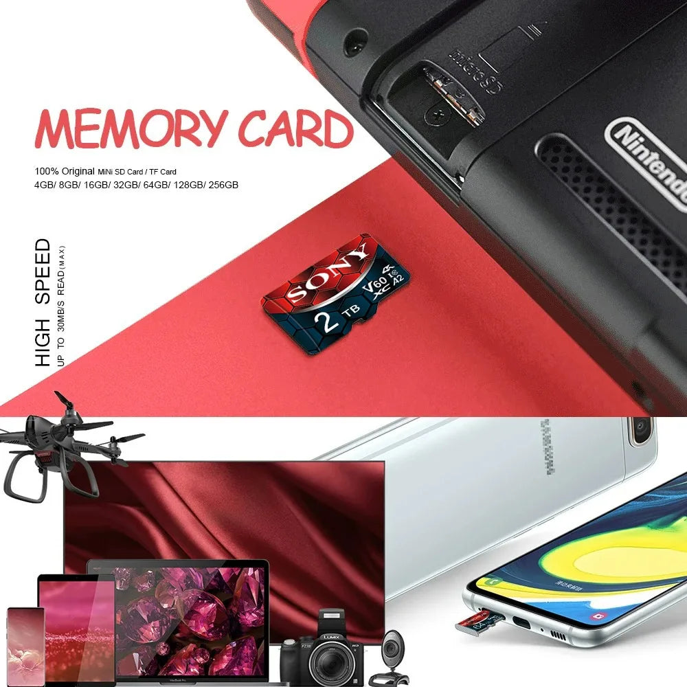 New Sony TF Memory Card 2TB High Speed Micro SD Card 1TB 512GB 256GB 128GB A2 U3 V60 SD TF Flash Cards for Xiaomi Phone Computer