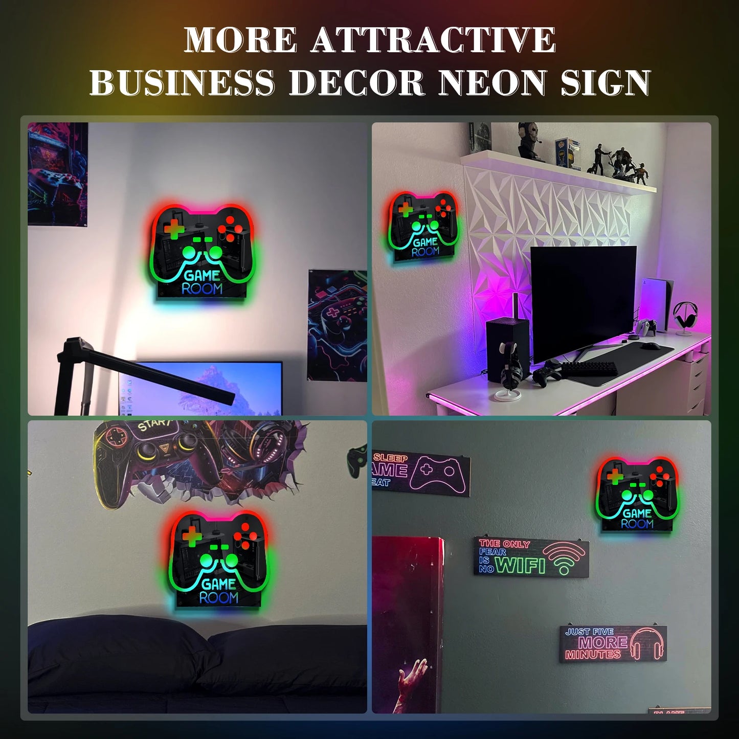 Gamer Neon Sign RGB Remote Control Mirror LED Backlight Open/ Gamers Luminous Wall Sign Lamp Cool Game Room Interior Decor